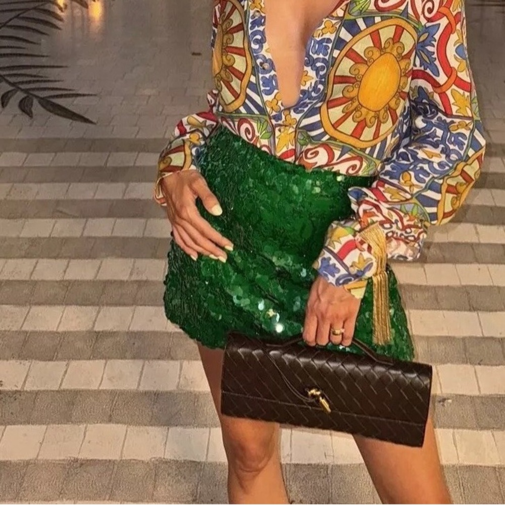 GREEN ZW COLLECTION SHORT SEQUINNED SKIRT XS